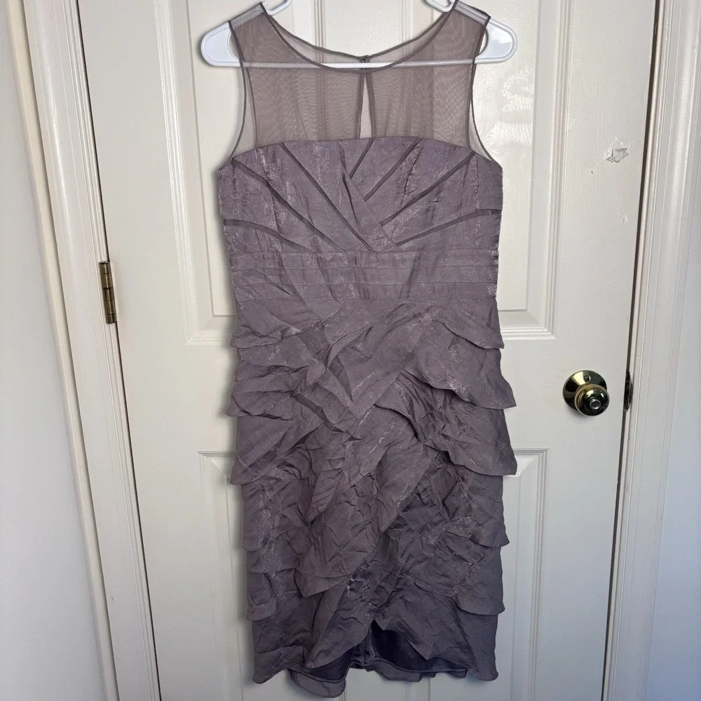 NWT Adrianna Papell Anthropologie Women's 8 Cocktail Dress Mauve Metallic Tiered